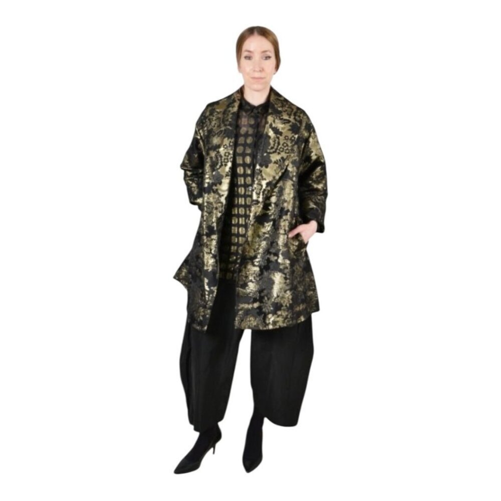 Bryn Walker Marcella Floral Taffeta Jacquard Jacket Womens Sz S Pockets Blk Gold